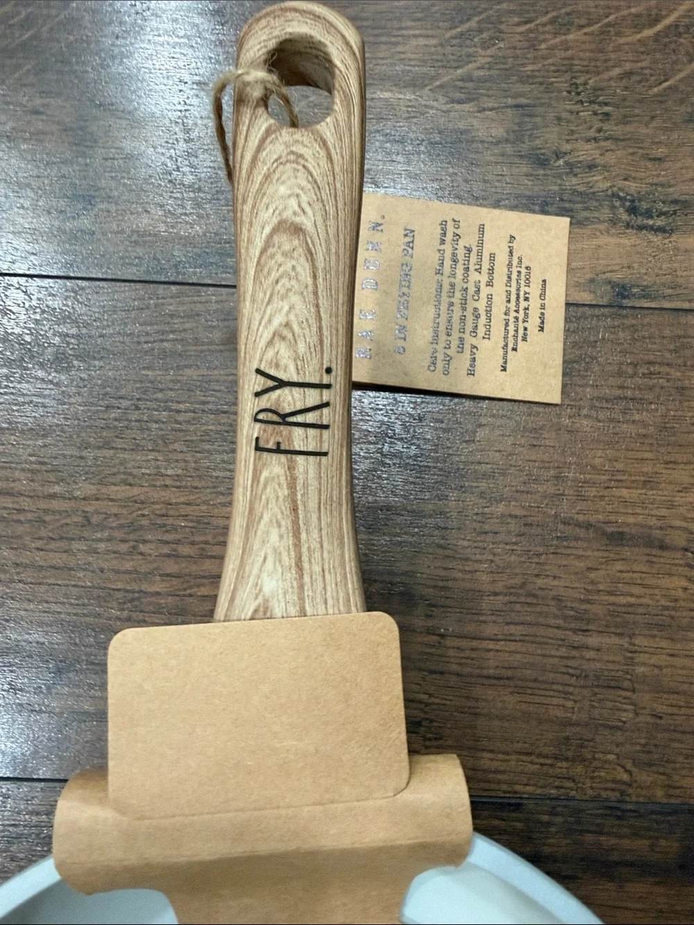 Rae Dunn White Ceramic Frying Pan with Wood Handle
